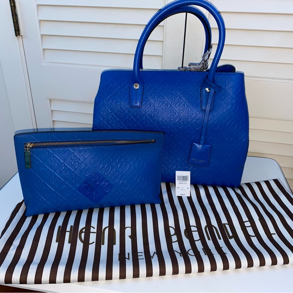 HENRI BENDLE Blue Empire Tote and Matching Clutch